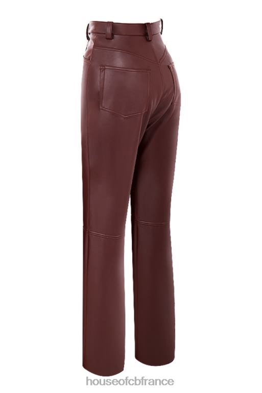 House of CB pantalon en cuir vegan stretch marron foncé inaya N888H979 vêtements