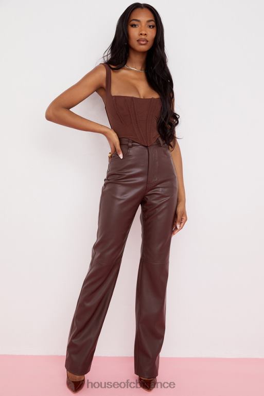 House of CB pantalon en cuir vegan stretch marron foncé inaya N888H979 vêtements