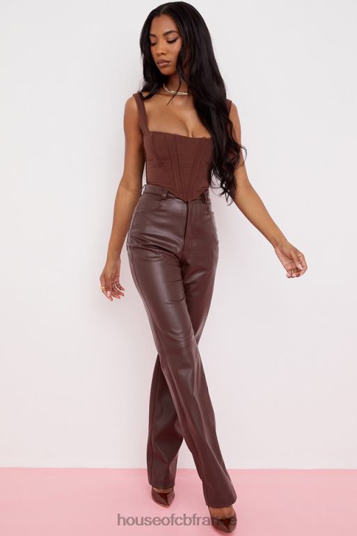 House of CB pantalon en cuir vegan stretch marron foncé inaya N888H979 vêtements