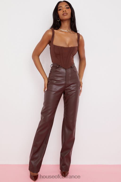 House of CB pantalon en cuir vegan stretch marron foncé inaya N888H979 vêtements