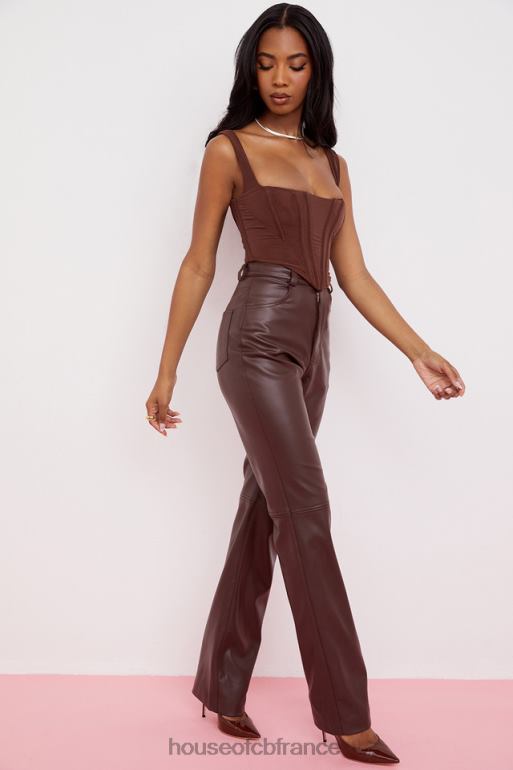 House of CB pantalon en cuir vegan stretch marron foncé inaya N888H979 vêtements