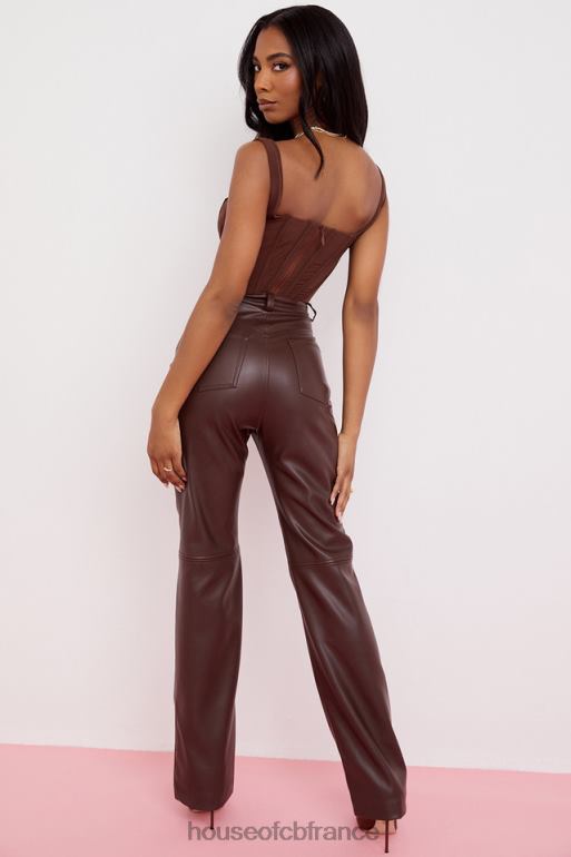 House of CB pantalon en cuir vegan stretch marron foncé inaya N888H979 vêtements