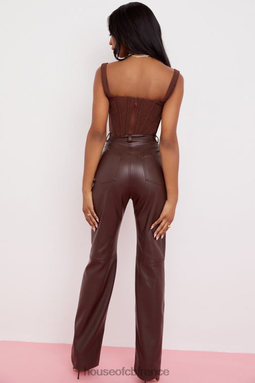 House of CB pantalon en cuir vegan stretch marron foncé inaya N888H979 vêtements