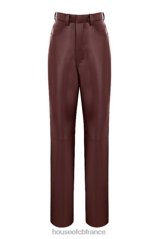 House of CB pantalon en cuir vegan stretch marron foncé inaya N888H979 vêtements
