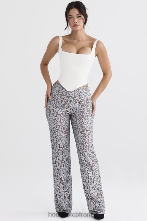 House of CB pantalon en dentelle métallisée argenté mara N888H886 vêtements