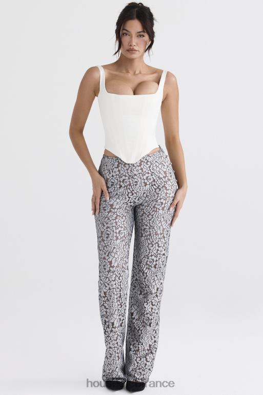 House of CB pantalon en dentelle métallisée argenté mara N888H886 vêtements