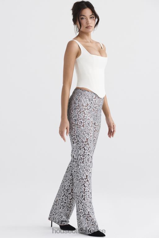 House of CB pantalon en dentelle métallisée argenté mara N888H886 vêtements