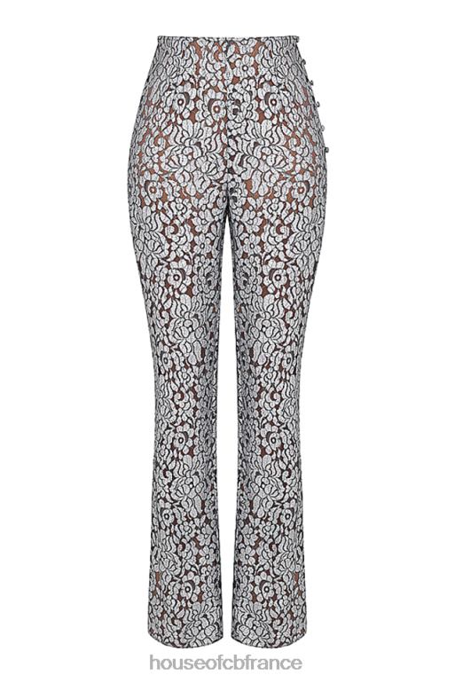 House of CB pantalon en dentelle métallisée argenté mara N888H886 vêtements