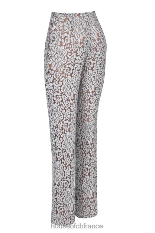 House of CB pantalon en dentelle métallisée argenté mara N888H886 vêtements