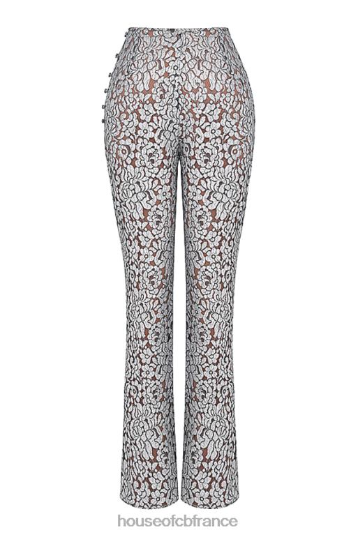 House of CB pantalon en dentelle métallisée argenté mara N888H886 vêtements