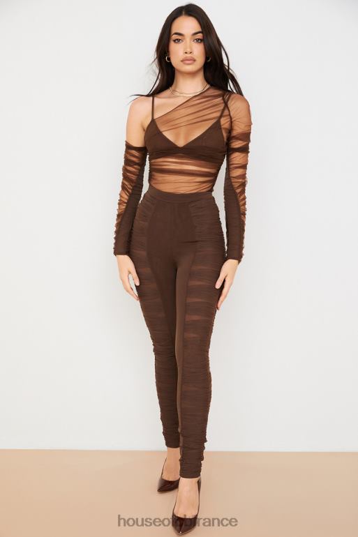 House of CB pantalon en résille superposé chocolat isolde N888H971 vêtements