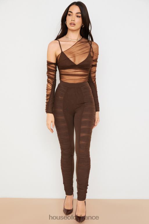 House of CB pantalon en résille superposé chocolat isolde N888H971 vêtements