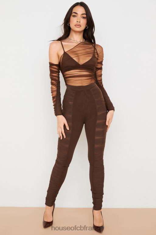 House of CB pantalon en résille superposé chocolat isolde N888H971 vêtements