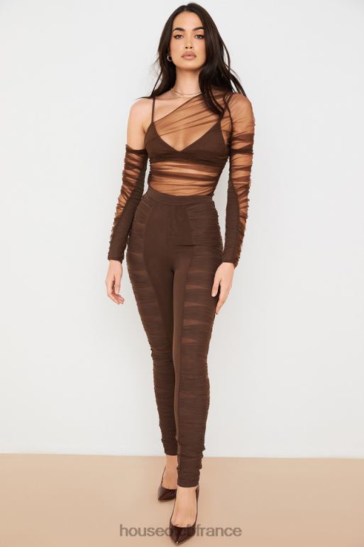 House of CB pantalon en résille superposé chocolat isolde N888H971 vêtements