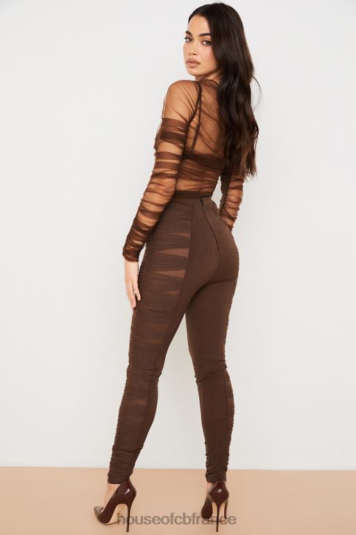 House of CB pantalon en résille superposé chocolat isolde N888H971 vêtements