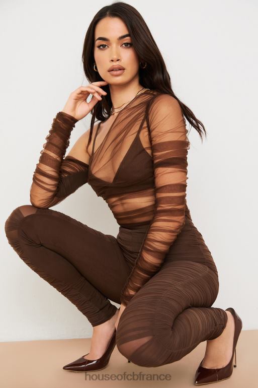 House of CB pantalon en résille superposé chocolat isolde N888H971 vêtements