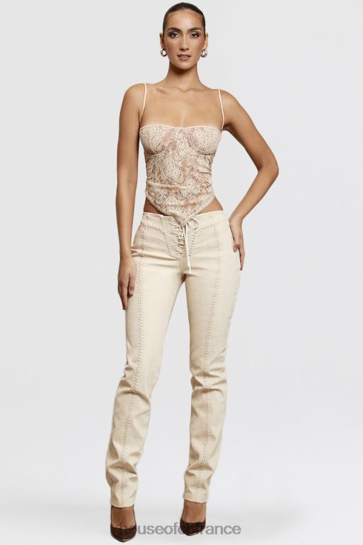 House of CB pantalon à lacets en faux suède beige amara N888H891 vêtements