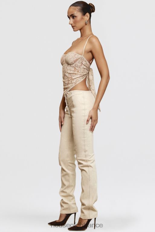 House of CB pantalon à lacets en faux suède beige amara N888H891 vêtements