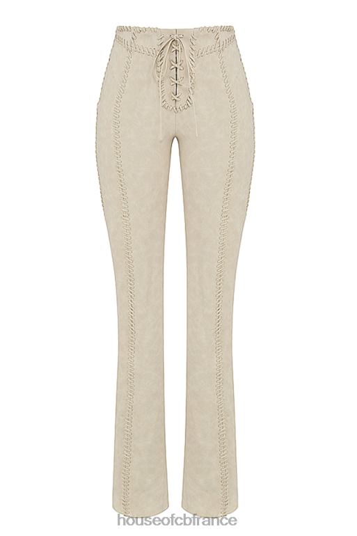 House of CB pantalon à lacets en faux suède beige amara N888H891 vêtements