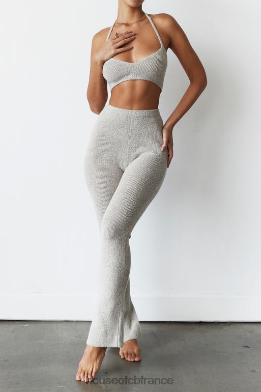 House of CB pantalon évasé en maille côtelée raven avoine N888H949 vêtements