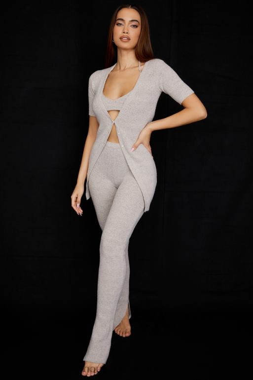 House of CB pantalon évasé en maille côtelée raven avoine N888H949 vêtements