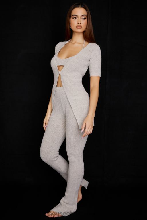 House of CB pantalon évasé en maille côtelée raven avoine N888H949 vêtements
