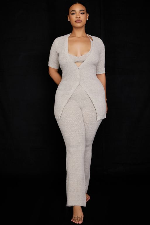 House of CB pantalon évasé en maille côtelée raven avoine N888H949 vêtements