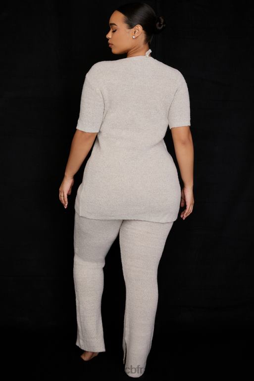 House of CB pantalon évasé en maille côtelée raven avoine N888H949 vêtements