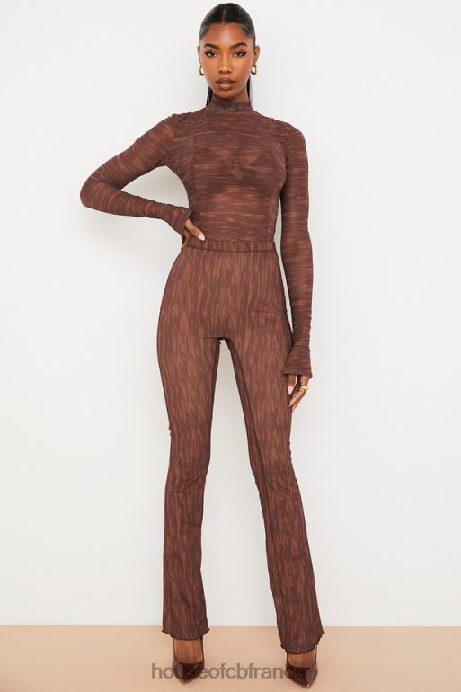 House of CB pantalon évasé en résille à imprimé chocolat erin N888H972 vêtements
