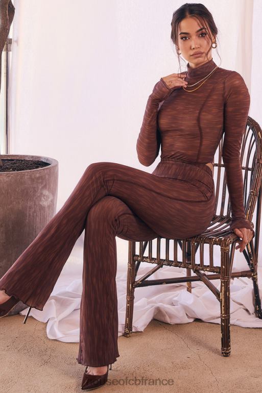 House of CB pantalon évasé en résille à imprimé chocolat erin N888H972 vêtements