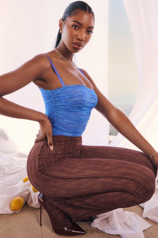 House of CB pantalon évasé en résille à imprimé chocolat erin N888H972 vêtements