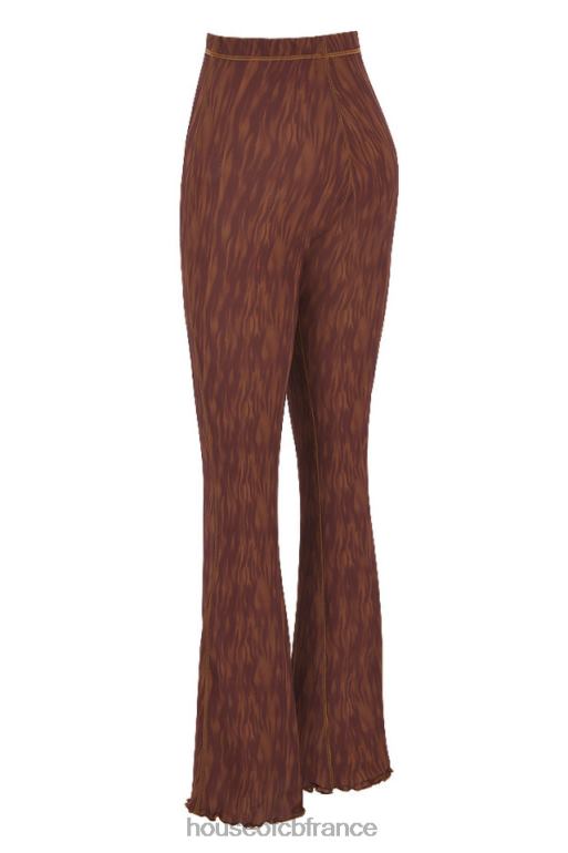 House of CB pantalon évasé en résille à imprimé chocolat erin N888H972 vêtements