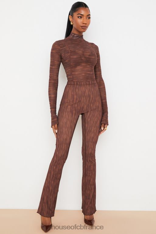 House of CB pantalon évasé en résille à imprimé chocolat erin N888H972 vêtements