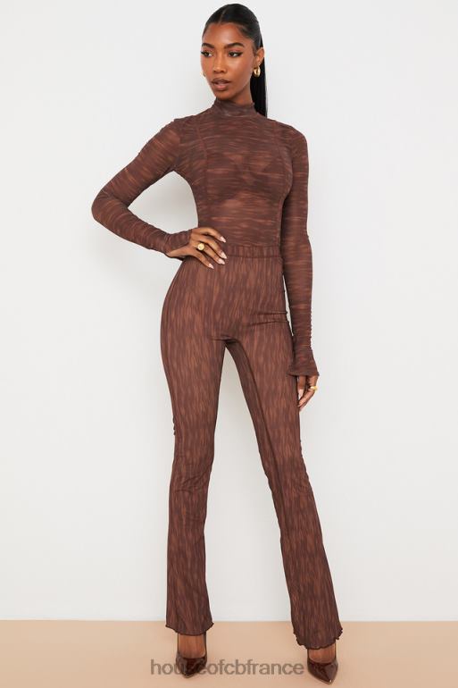 House of CB pantalon évasé en résille à imprimé chocolat erin N888H972 vêtements