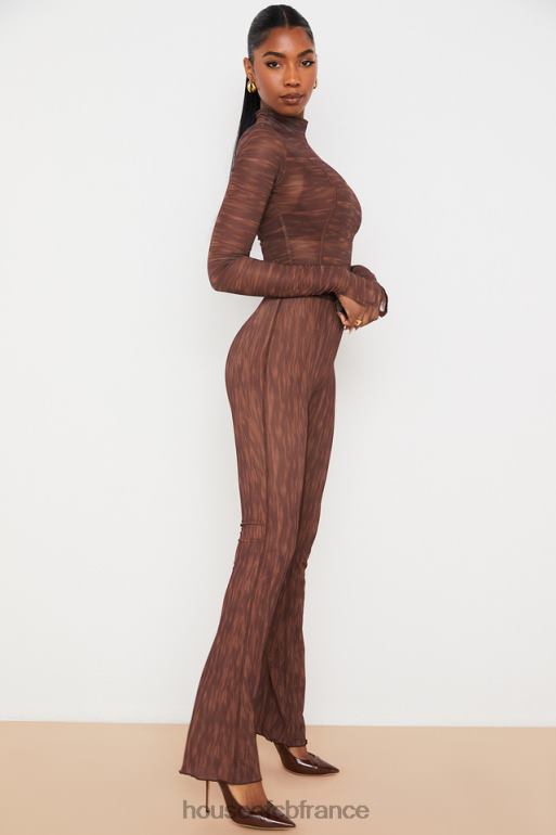 House of CB pantalon évasé en résille à imprimé chocolat erin N888H972 vêtements