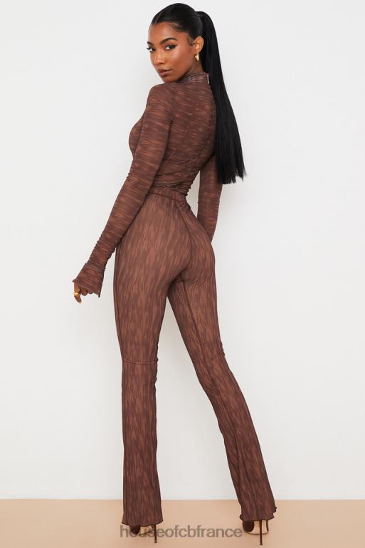 House of CB pantalon évasé en résille à imprimé chocolat erin N888H972 vêtements