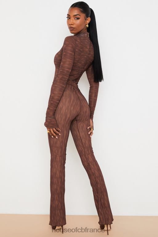 House of CB pantalon évasé en résille à imprimé chocolat erin N888H972 vêtements