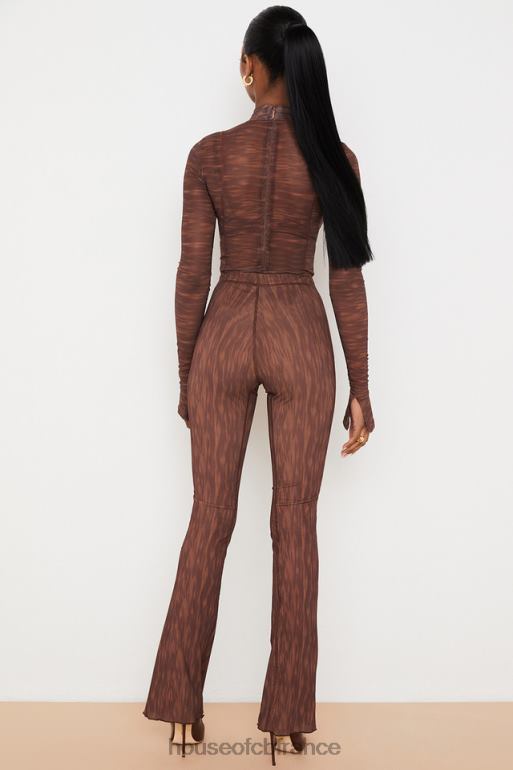 House of CB pantalon évasé en résille à imprimé chocolat erin N888H972 vêtements