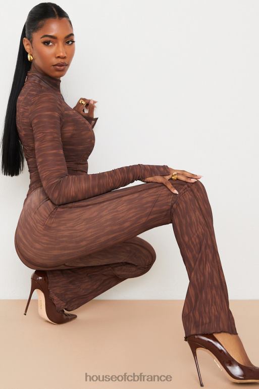 House of CB pantalon évasé en résille à imprimé chocolat erin N888H972 vêtements