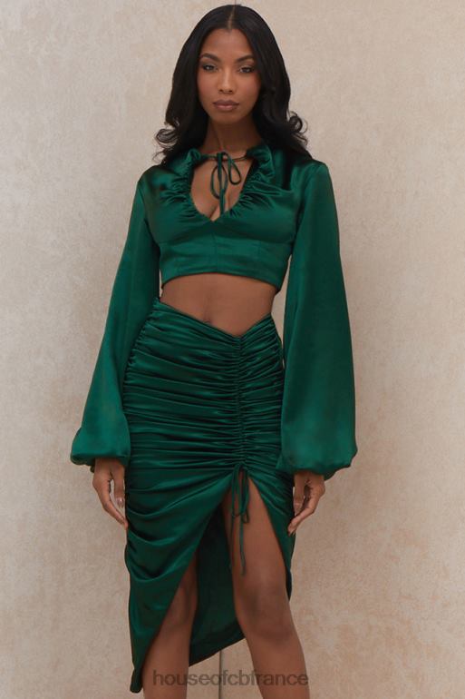House of CB Petronella jupe froncée en satin vert émeraude N888H983 vêtements
