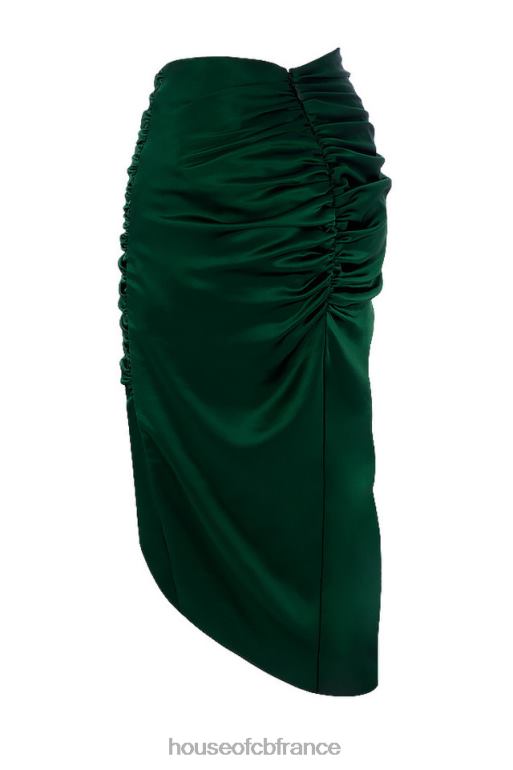 House of CB Petronella jupe froncée en satin vert émeraude N888H983 vêtements
