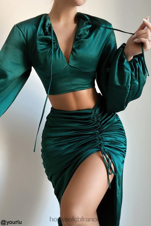 House of CB Petronella jupe froncée en satin vert émeraude N888H983 vêtements