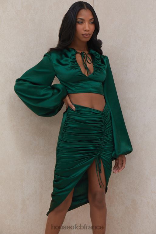 House of CB Petronella jupe froncée en satin vert émeraude N888H983 vêtements