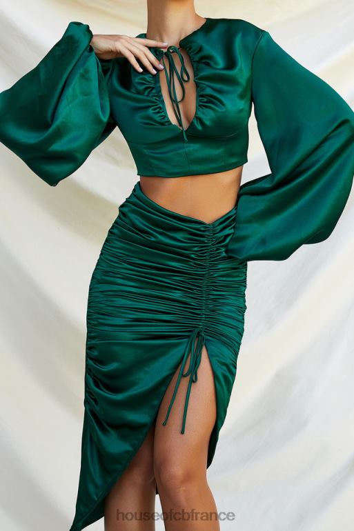 House of CB Petronella jupe froncée en satin vert émeraude N888H983 vêtements