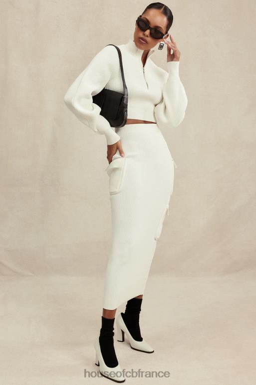 House of CB jupe cargo en maille côtelée blanche maeve N888H830 vêtements