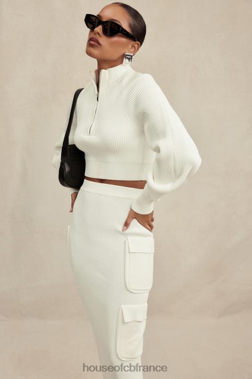 House of CB jupe cargo en maille côtelée blanche maeve N888H830 vêtements