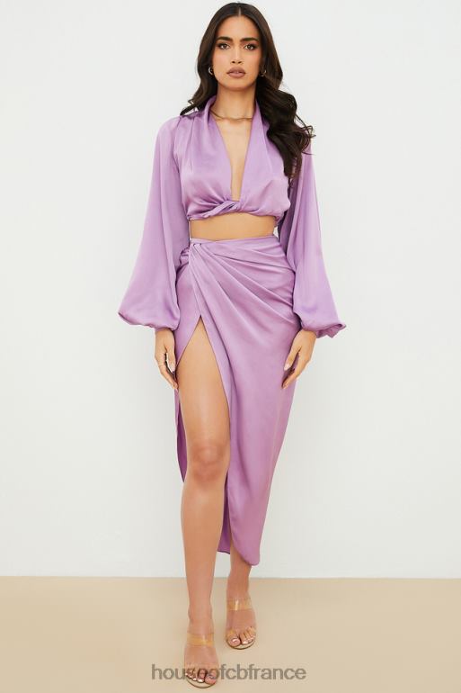 House of CB jupe drapée en satin soyeux lilas Constance N888H963 vêtements