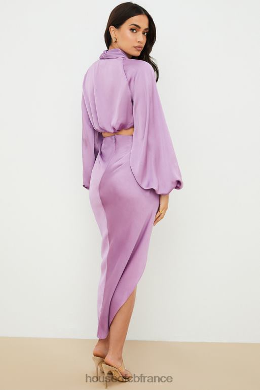 House of CB jupe drapée en satin soyeux lilas Constance N888H963 vêtements