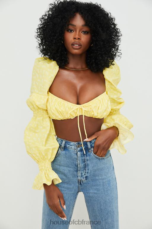 House of CB Haut brassière froncé à fleurs citron Henrietta N888H746 vêtements