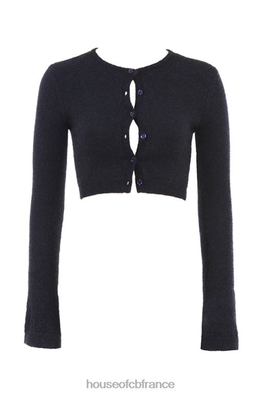House of CB Cardigan court en tricot duveteux bleu marine Lulie N888H734 vêtements